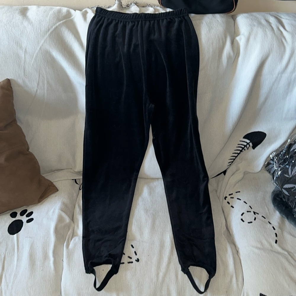 David Calais medium black stretchy leggings with foot bands